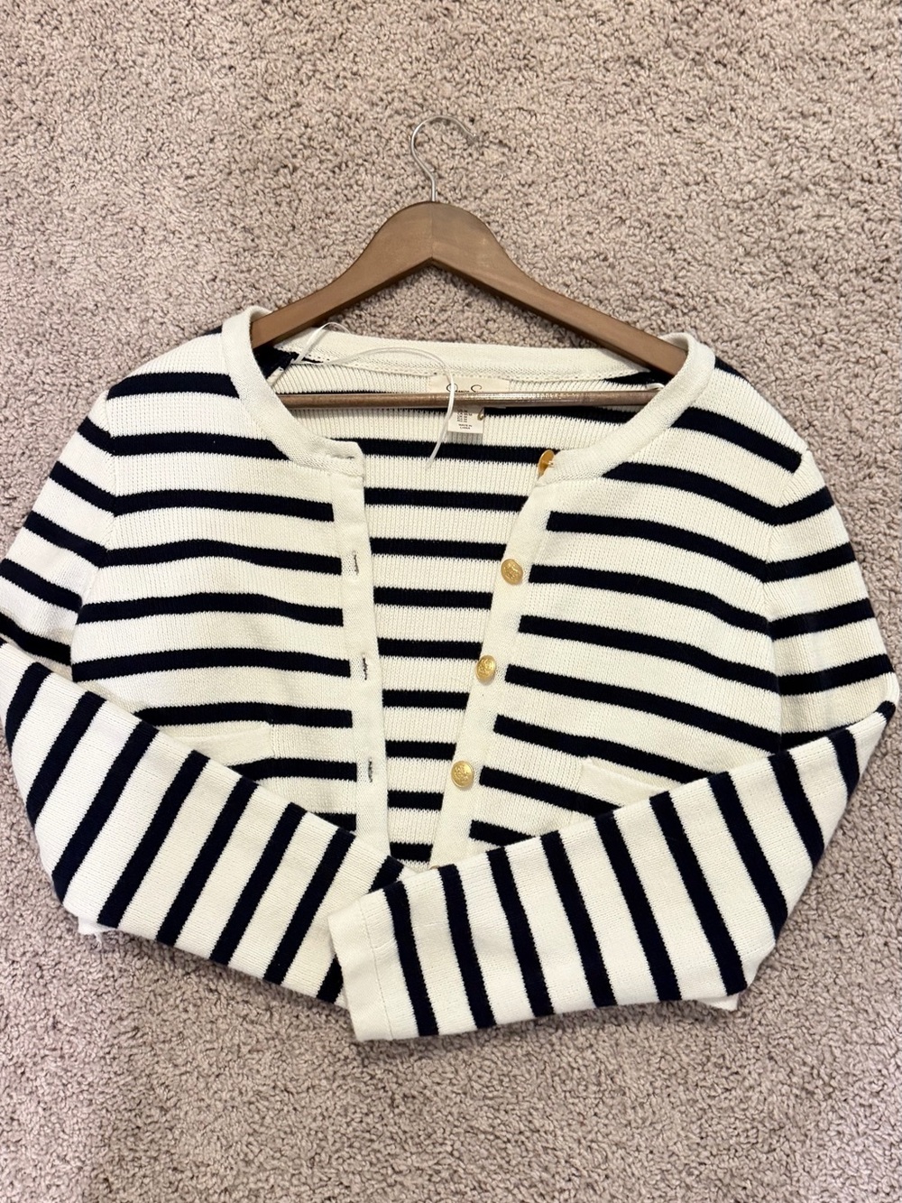 Jessica Simpson Cream and Black Striped Button-Front Cardigan